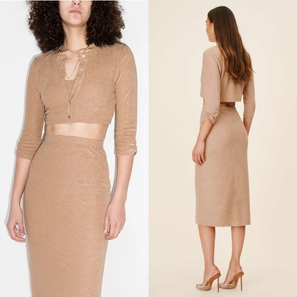 REFORMATION Recycled Knit Ruched 3/4 Sleeve Button Up Cropped Cardigan Sweater M - Picture 7 of 10